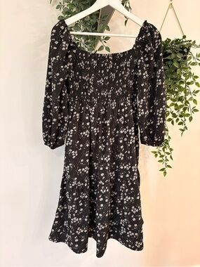 orange creek Black Floral Smocked Midi Dress